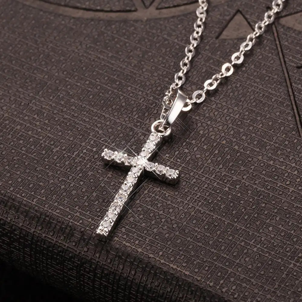 Fashion Female Cross Pendants Dropshipping Gold Black Color Crystal Jesus Cross Pendant Necklace Jewelry for Men/Women Wholesale