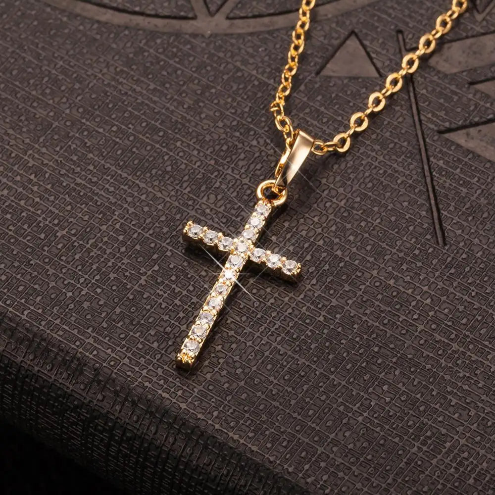 Fashion Female Cross Pendants Dropshipping Gold Black Color Crystal Jesus Cross Pendant Necklace Jewelry for Men/Women Wholesale