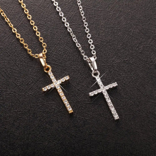 Fashion Female Cross Pendants Dropshipping Gold Black Color Crystal Jesus Cross Pendant Necklace Jewelry for Men/Women Wholesale
